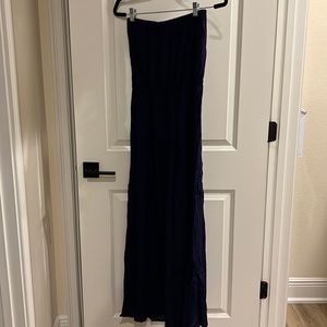 Tube too Maxi dress is a dark royal, almost navy, blue cool, silky fabric.